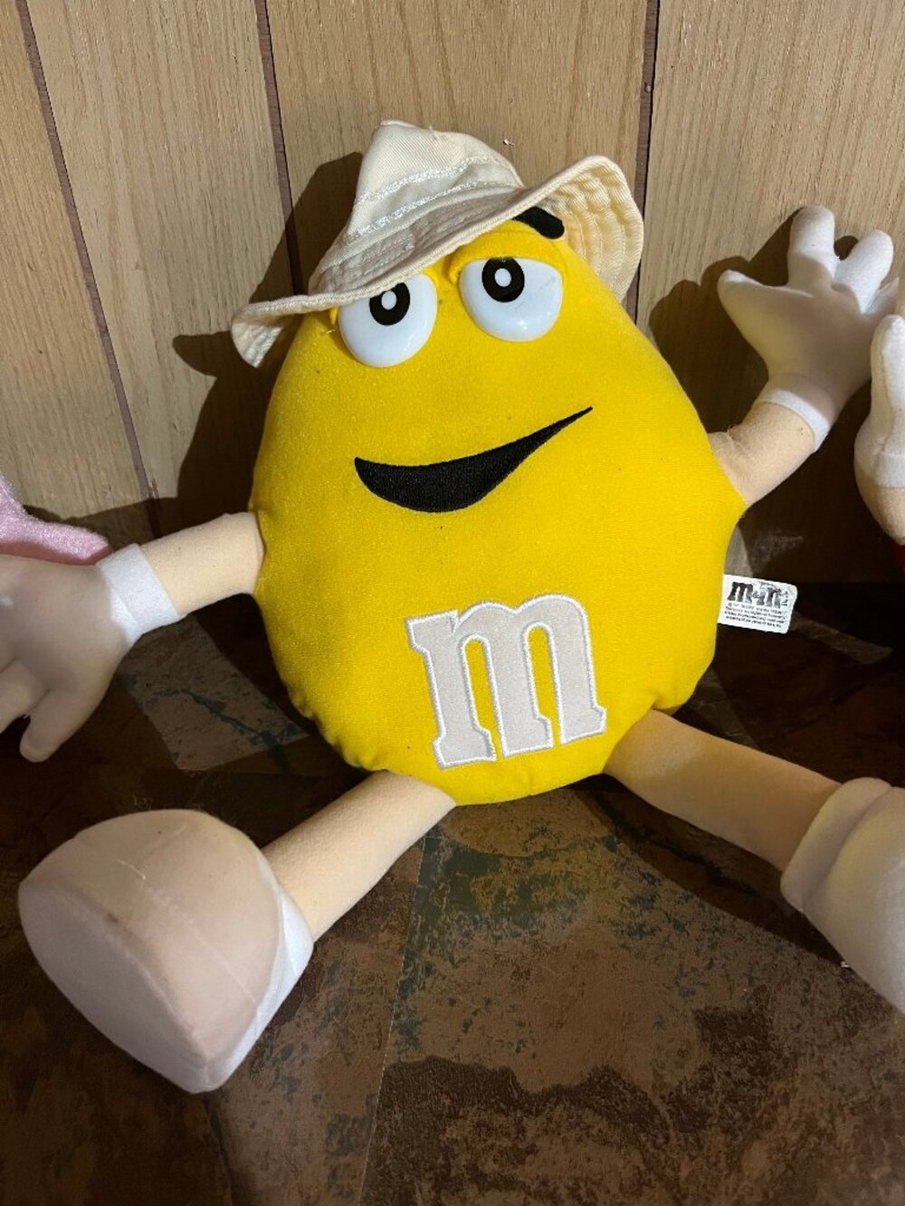 M&M's Yellow Poseable Plush Toy with Beige Hat Soft Stuffed Character